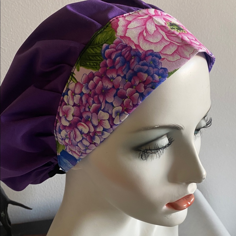Hydrangea Floral Bouffant Medical Scrub Hat adjustable